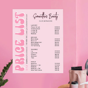 Affiche Retro Rose Moderne Lash Salon Liste des prix Poste