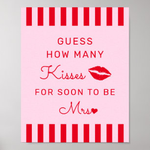 Affiche Retro Rouge & Rose Devis Combien De Baisers Jeu Si