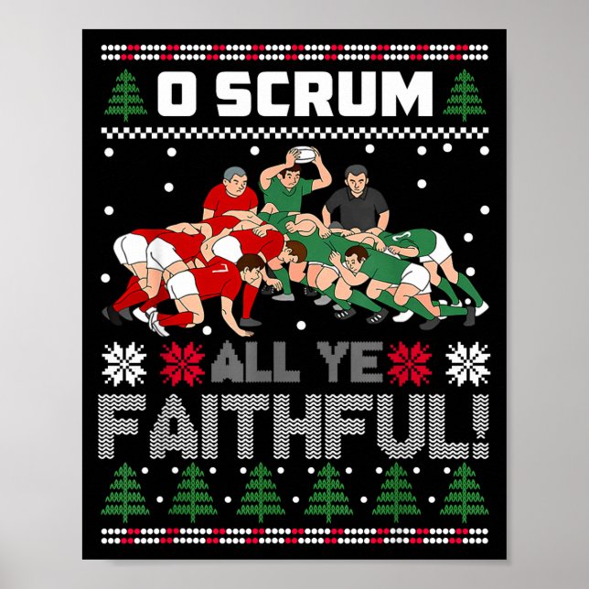 Affiche Retro Rugby O Scrum All Ye Faithful Ugly Merry Chr (Devant)