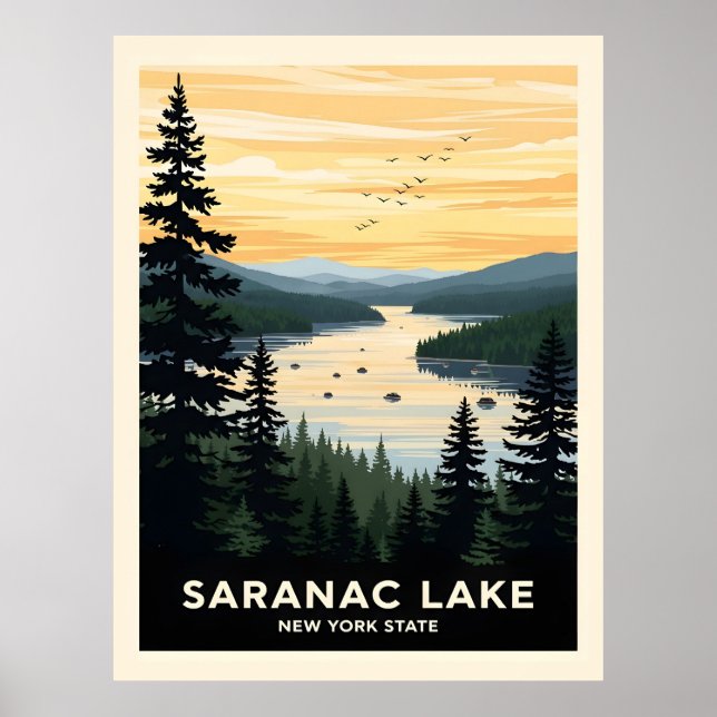 Affiche Retro Saranac Lake | New York Travel (Devant)
