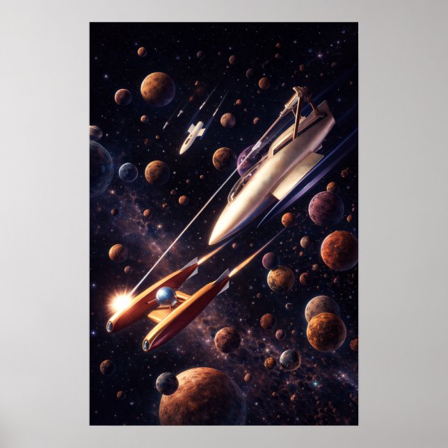 Affiche Retro Sci-Fi Fantasy Space Battle Art (Devant)