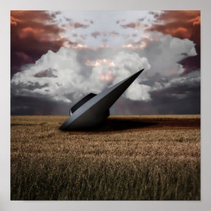 Affiche Retro Sci - fi. UFO endommagé