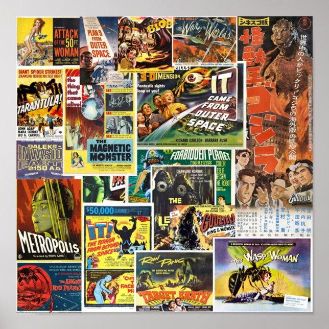 Affiche Retro Sci Wi Films Collage (Devant)