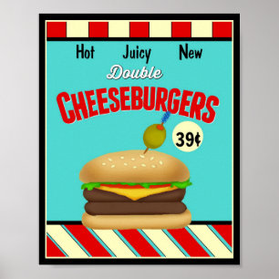 Affiche Rétro signe de cheeseburger