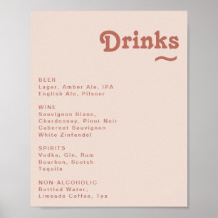 Affiche Rétro simple   Blush Rose Mariage Boissons Menu Si