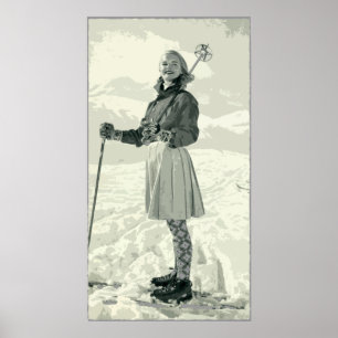 AFFICHE RETRO SKI GIRL SPORT