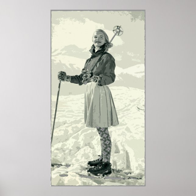 AFFICHE RETRO SKI GIRL SPORT (Devant)