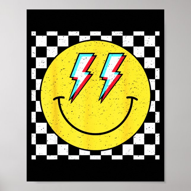 Affiche Retro Smile Face Checkered Pattern Preppy Happy Fa (Devant)
