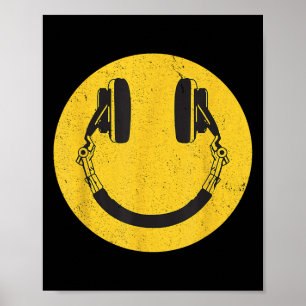 Affiche Retro Smile Music Face Casques 90s Hommes Femmes K