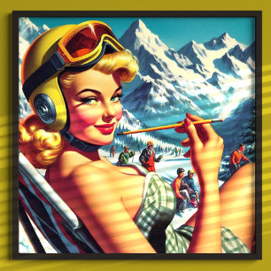 Affiche Retro Snowboard Girl