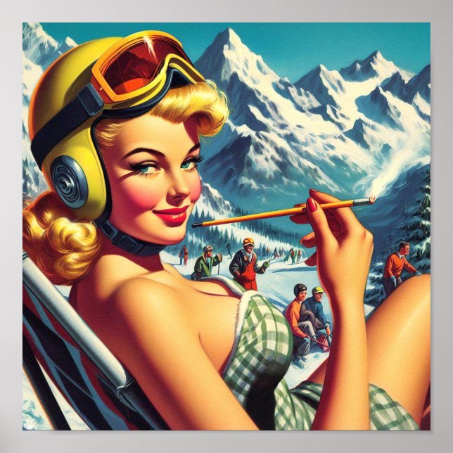 Affiche Retro Snowboard Girl (Devant)