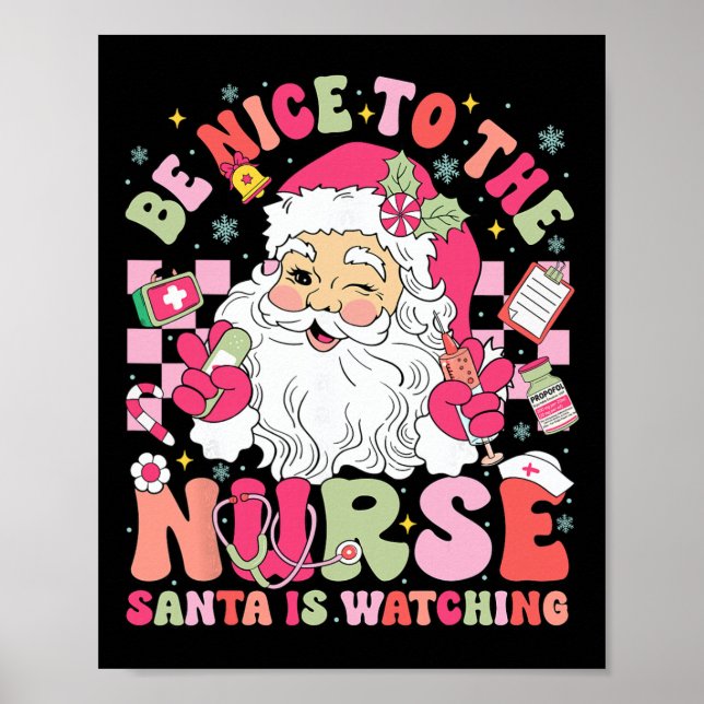 Affiche Rétro Soyez gentil avec l'infirmière Santa regarde (Devant)