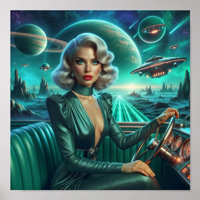 Affiche Retro Space Girl (Devant)