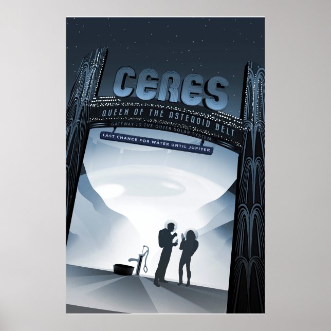 Affiche Retro Space Travel Poster-Nwarf Planet Ceres. (Devant)