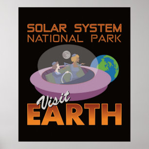 Affiche Retro Spacship Flying Saucer Funny Space Travel V