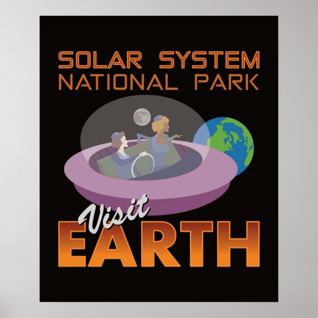 Affiche Retro Spacship Flying Saucer Funny Space Travel V (Devant)