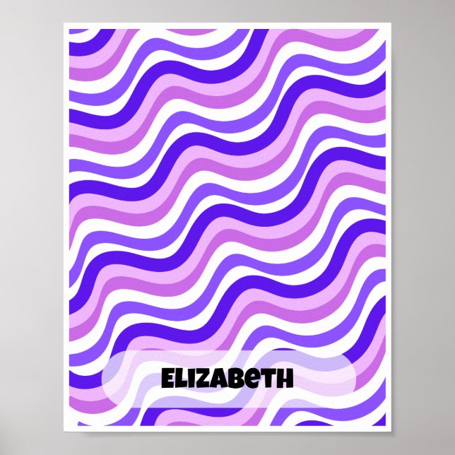 Affiche Retro Squiggly Purple Personnalisé Nom Conception (Devant)