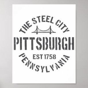 Affiche Retro Steel City Pittsburgh Pennsylvania Yinz vint