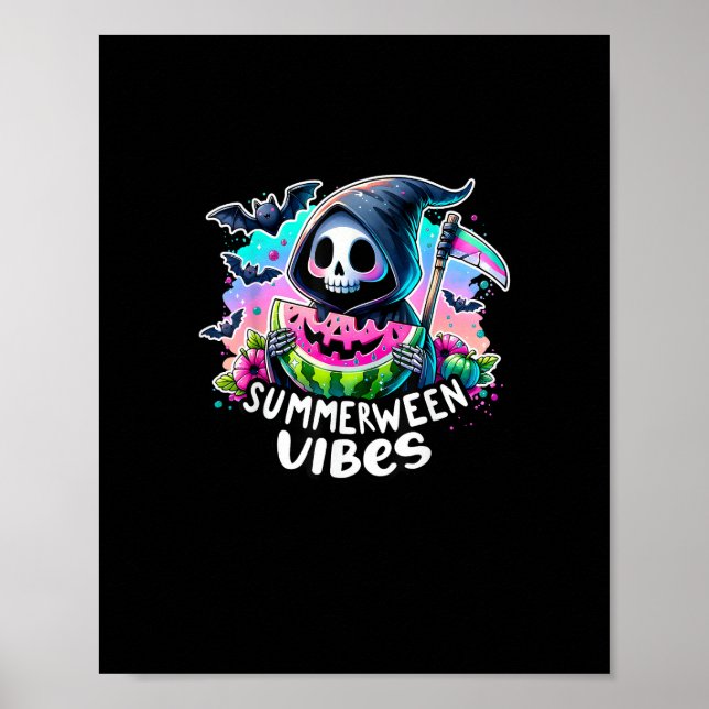 Affiche Retro Summerween Vibe Watermelon Ghost Skin été (Devant)