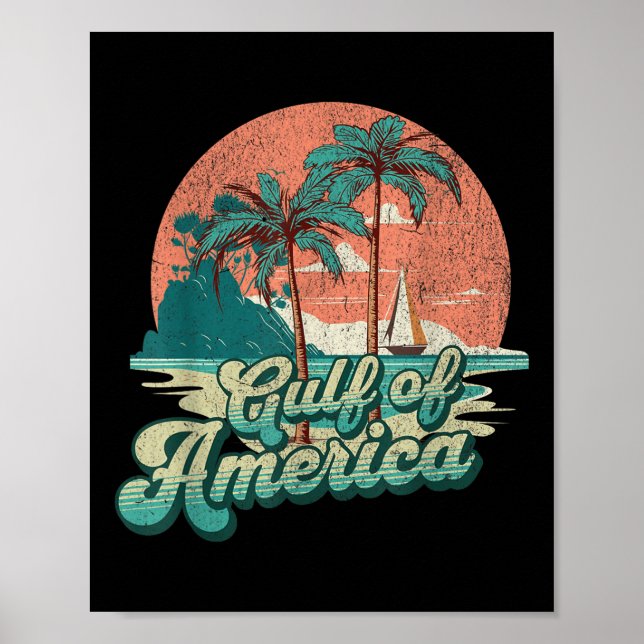 Affiche Retro Sunset Beach Vibes - Golfe D'Usa, Amérique (Devant)
