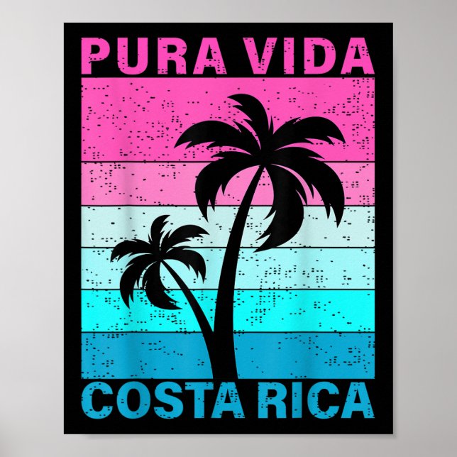 Affiche Retro Sunset Palm Tree Costa Rica Vacation Pura Vi (Devant)