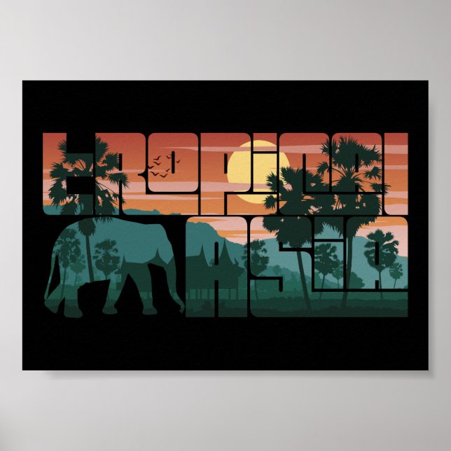 Affiche Retro Sunset Paysage Asie Thaïlande - Typographie (Devant)