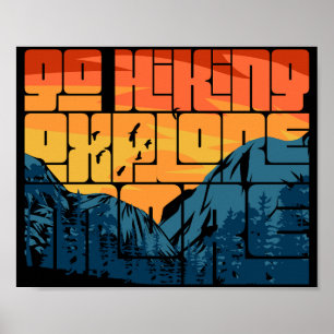 Affiche Retro Sunset Paysage Randonnée Aventure Explorez