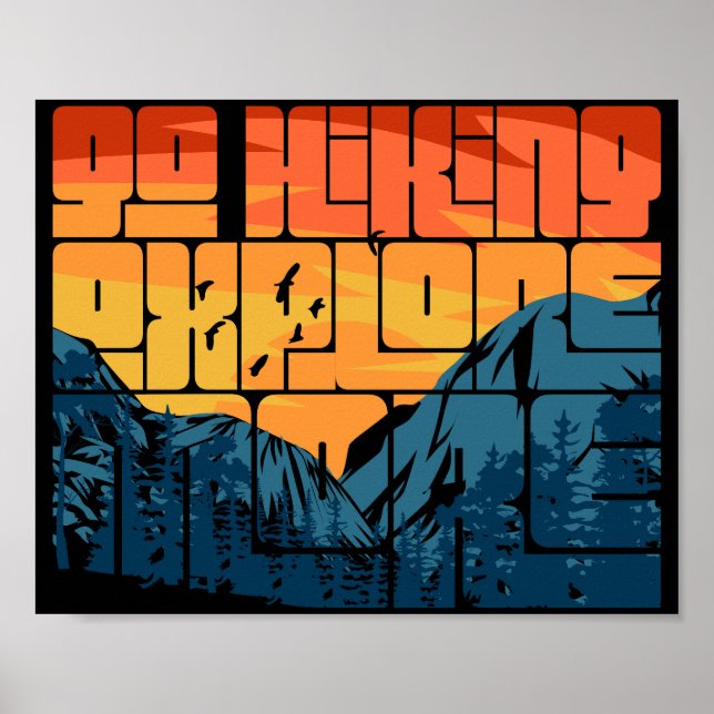Affiche Retro Sunset Paysage Randonnée Aventure Explorez (Devant)