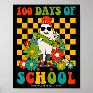 Affiche Retro Super 100 Jours D'Enseignants Scolaires Enfa
