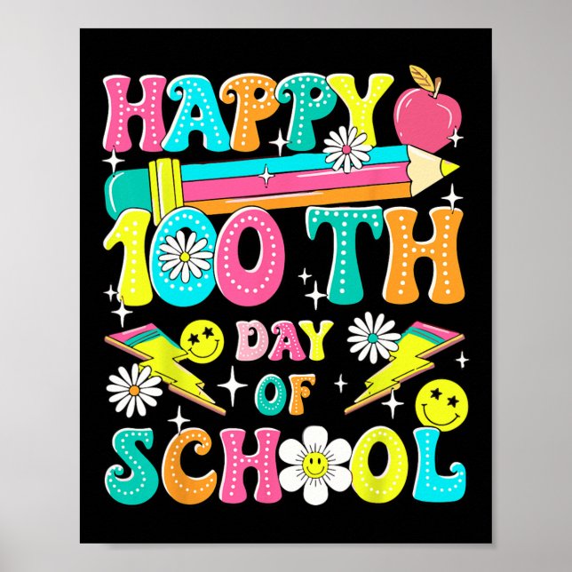 Affiche Retro Super 100ème Jour D'École Enseignants Kid Ha (Devant)