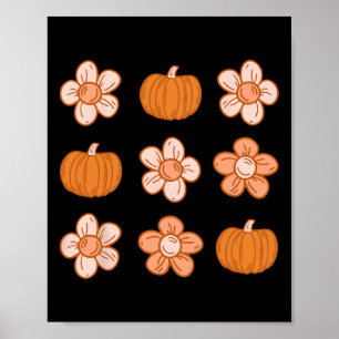 Affiche Retro Super Halloween Automne Hippie Citrouille Fl