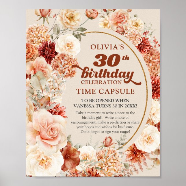 Affiche Retro super script terracotta fleur Temps capsule (Devant)