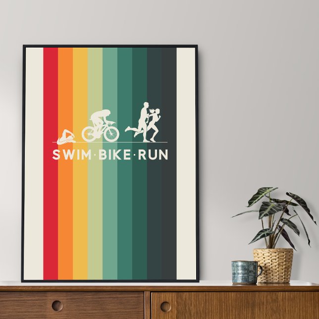 Affiche Retro Swim Bike Run Triathlon Icon Series (Créateur téléchargé)
