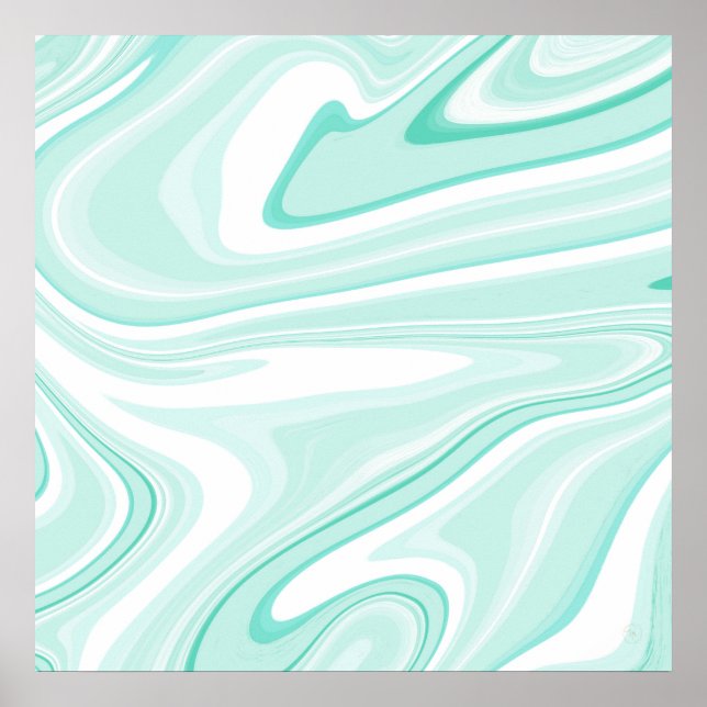 Affiche Retro Swirl Liquide Aqua Peinture Verte Esthétique (Devant)