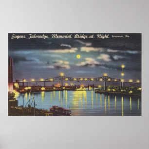 Affiche Retro Talmadge Bridge Night Savannah GA
