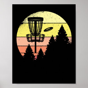 Affiche Retro target basket flying disc golf sunset trees