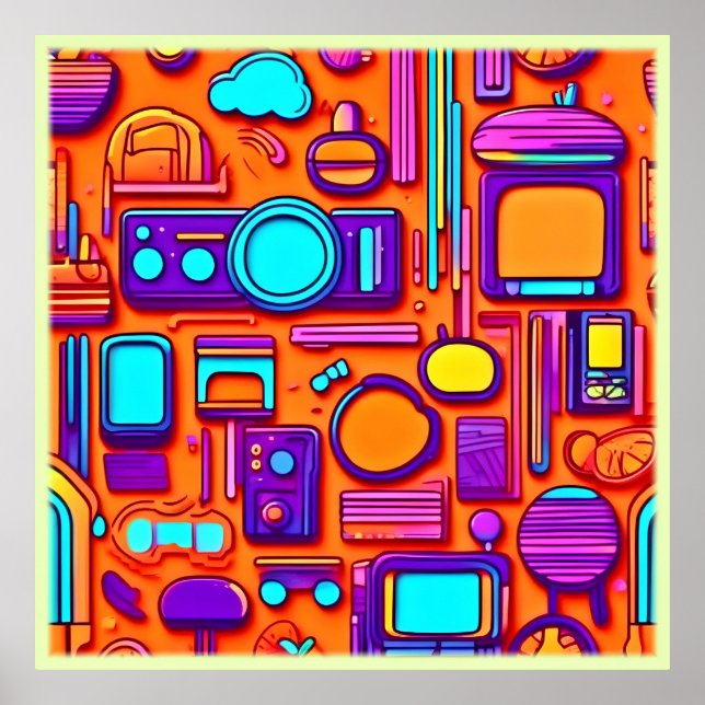Affiche Retro Tech Pop : Nostalgic Gadget Collage (Devant)