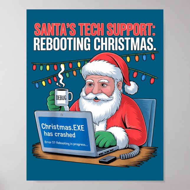 Affiche Retro Tech Support s Santa Rebooting (Devant)