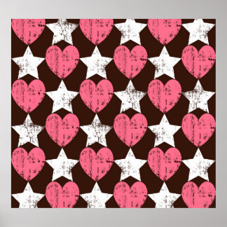 Affiche Retro Threadbare Hearts Stars Texture