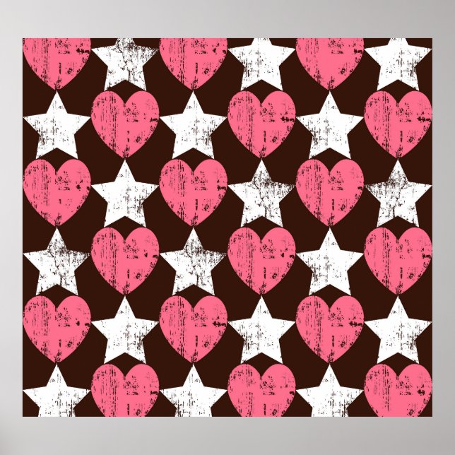 Affiche Retro Threadbare Hearts Stars Texture (Devant)