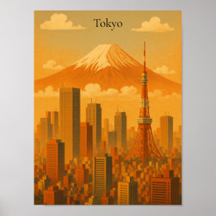 Affiche Retro Tokyo Artwork Vintage Japon Cityscape Travel