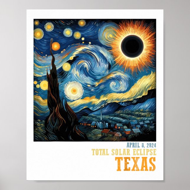 Affiche Rétro Total Solaire Eclipse 2024 Texas Pour Hommes (Devant)