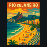 Affiche Retro Travel Copacabana Rio de Janeiro Brazil<br><div class="desc">This is a unique and colorful Brazil City Rio de Janeiro Vintage artwork on a poster that features the skyline and famous sights of the brazilian city with the copacabana beach and beach life. Add your text and customize now.</div>