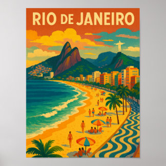 Affiche Retro Travel Copacabana Rio de Janeiro Brazil