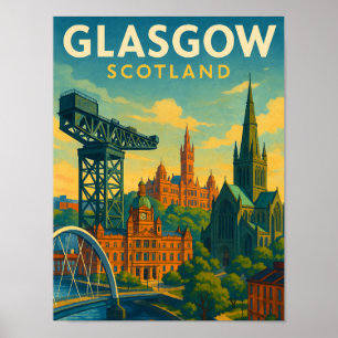 Affiche Retro Travel Glasgow Écosse