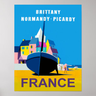 Affiche Retro Travel pour la Normandie, France