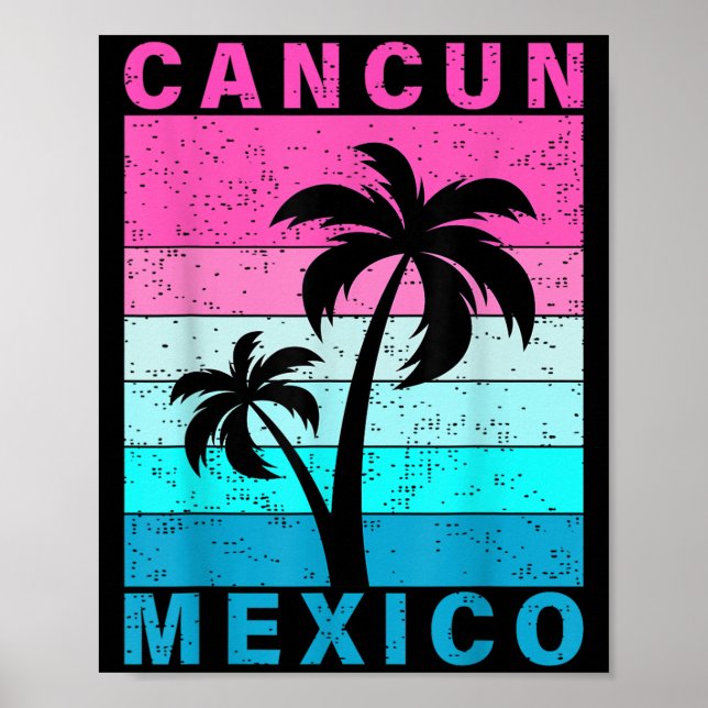 Affiche Retro Tropical Sunset Cancun Beach Mexique Été V (Devant)