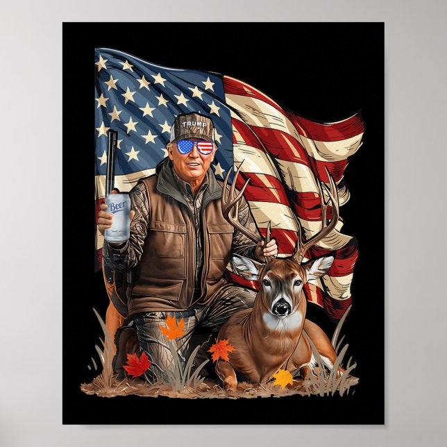 Affiche Retro Trump Chasse Deer Drôle Bière Boire (Devant)