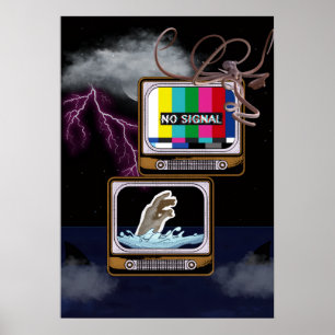 Affiche Retro TV No Signal Ocean Storm Surreal Art