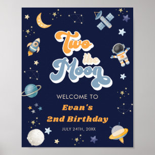 Affiche Retro Two Moon Space Anniversaire Bienvenue